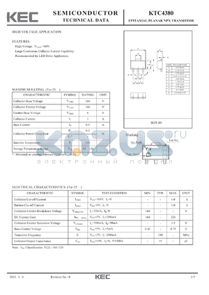 KTC4380 datasheet - EPITAXIAL PLANAR NPN TRANSISTOR