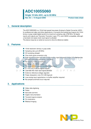 ADC1005S060 datasheet - Single 10 bits ADC, up to 60 MHz