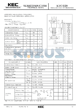 KTC4520 datasheet - TRIPLE DIFFUSED PNP TRANSISTOR(SWITCHING REGULATOR, HIGH VOLTAGE, HIGH VOLTAGE SWITCHING)