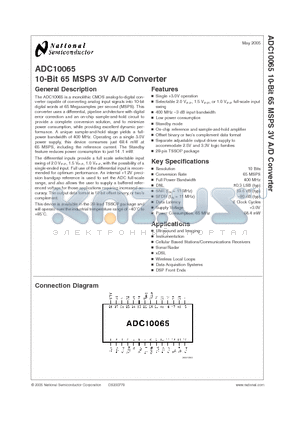 ADC10065CIMT datasheet - ADC10065 10-Bit 65 MSPS 3V A/D Converter