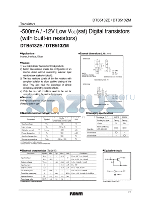 DTB513ZE datasheet - -500mA / -12V Low VCE (sat) Digital transistors (with built-in resistors)