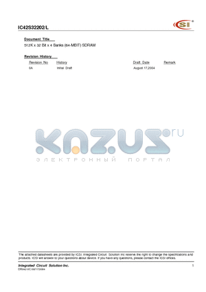 IC42S32202-6B datasheet - 512K x 32 Bit x 4 Banks (64-MBIT) SDRAM