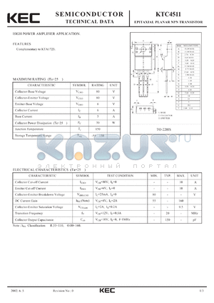 KTC4511 datasheet - EPITAXIAL PLANAR NPN TRANSISTOR (HIGH POWER AMPLIFIER)