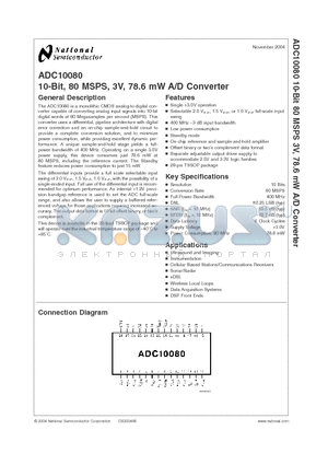 ADC10080CIMTX datasheet - 10-Bit, 80 MSPS, 3V, 78.6 mW A/D Converter