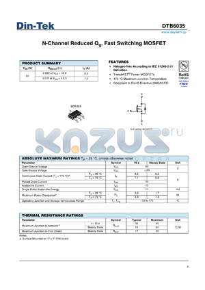 DTB6035 datasheet - N-Channel Reduced Qg, Fast Switching MOSFET