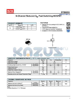 DTB6035_13 datasheet - N-Channel Reduced Qg, Fast Switching MOSFET