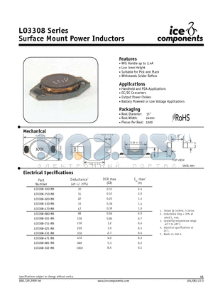 LO3308 datasheet - Surface Mount Power Inductors
