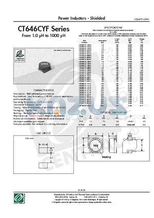 CT646CYF-1R0M datasheet - Power Inductors - Shielded