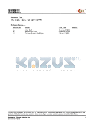 IC42S32400-6TIG datasheet - 1M x 32 Bit x 4 Banks (128-MBIT) SDRAM