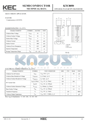 KTC8050 datasheet - EPITAXIAL PLANAR NPN TRANSISTOR