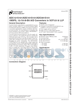 ADC101S101EVAL datasheet - 1MSPS, 12-/10-/8-Bit A/D Converters in SOT-23