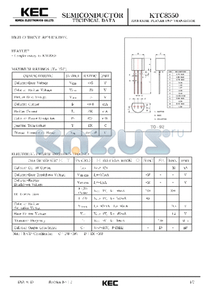 KTC8550 datasheet - EPITAXIAL PLANAR PNP TRANSISTOR (HIGH CURRENT)