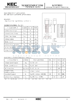 KTC9011 datasheet - EPITAXIAL PLANAR NPN TRANSISTOR (HIGH FREQUENCY, HF VHF BAND AMPLIFIER)