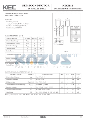 KTC9014 datasheet - EPITAXIAL PLANAR NPN TRANSISTOR