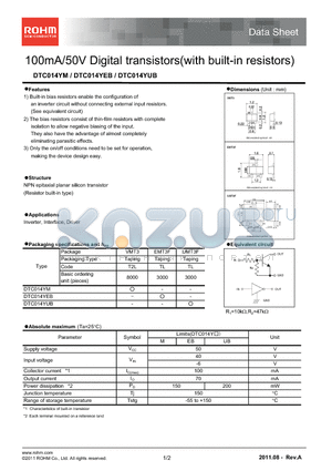 DTC014YEB datasheet - 100mA/50V Digital transistors(with built-in resistors)