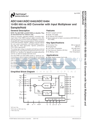 ADC10461CIWM datasheet - 10-Bit 600 ns A/D Converter with Input Multiplexer and Sample/Hold