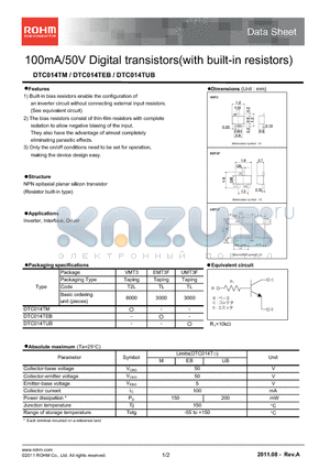 DTC014TEB datasheet - 100mA/50V Digital transistors(with built-in resistors)