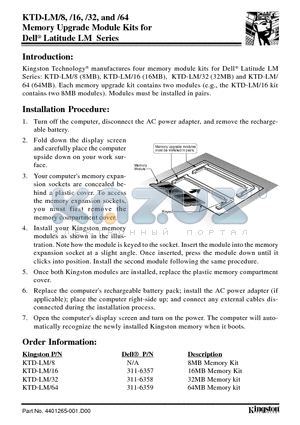 KTD-LM64 datasheet - Memory Upgrade Module Kits for Dell Latitude LM Series