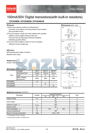 DTC024EEB datasheet - 100mA/50V Digital transistors(with built-in resistors)