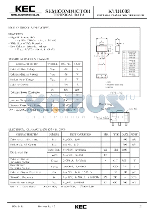 KTD1003 datasheet - EPITAXIAL PLANAR NPN TRANSISTOR (HIGH CURRENT)