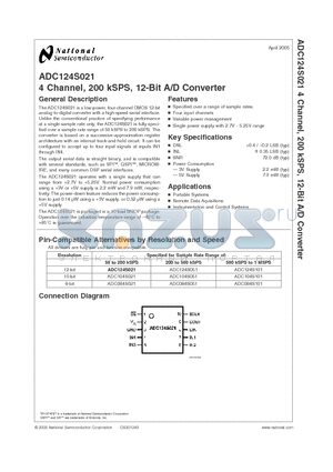 ADC104S021 datasheet - 4 Channel, 200 kSPS, 12-Bit A/D Converter