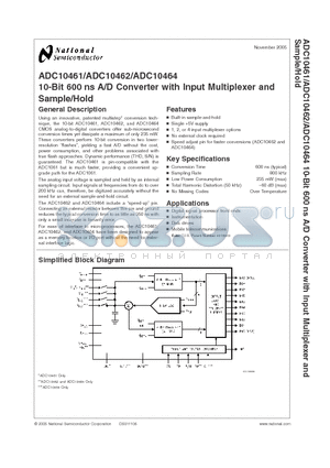 ADC10464CIWMX datasheet - 10-Bit 600 ns A/D Converter with Input Multiplexer and Sample/Hold