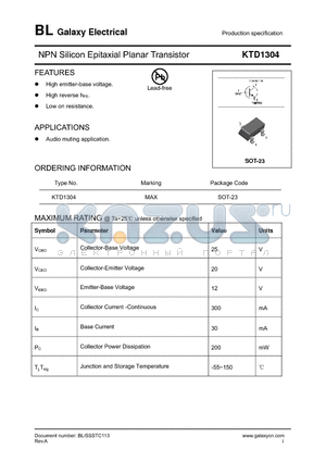 KTD1304 datasheet - NPN Silicon Epitaxial Planar Transistor