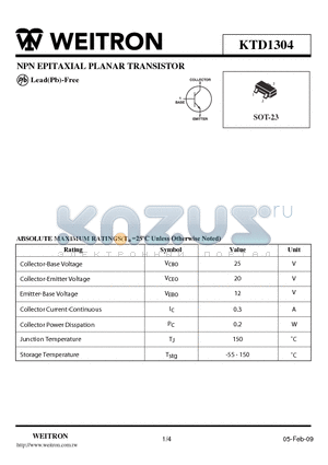 KTD1304 datasheet - NPN EPITAXIAL PLANAR TRANSISTOR