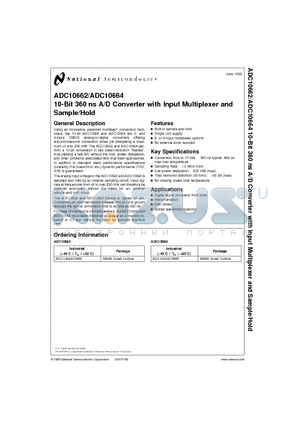 ADC10662 datasheet - 10-Bit 360 ns A/D Converter with Input Multiplexer and Sample/Hold