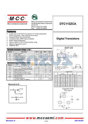 DTC113ZCA datasheet - Digital Transistors