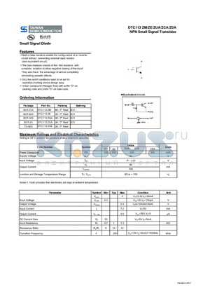 DTC113ZCA datasheet - NPN Small Signal Transistor Small Signal Diode