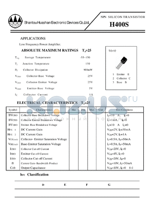 H400S datasheet - NPN SILICON TRANSISTOR