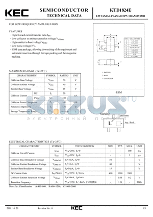 KTD1824E datasheet - EPITAXIAL PLANAR NPN TRANSISTOR (FOR LOW-FREQUENCY AMPLIFICATION)