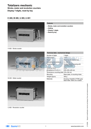 H400.020B03C datasheet - Totalizers mechanic