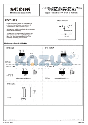 DTC113ZE datasheet - Digital Transistors NPN (Built-in Resistors)