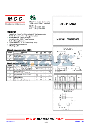 DTC113ZUA datasheet - Digital Transistors