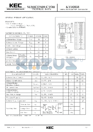 KTD2058 datasheet - EPITAXIAL PLANAR NPN TRANSISTOR (GENERAL PURPOSE)