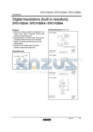 DTC113ZUA datasheet - Digital transistors (built-in resistors)