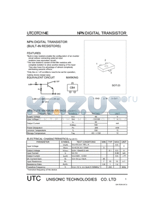 DTC114E datasheet - NPN DIGITAL TRANSISTOR (BUILT-IN RESISTORS)