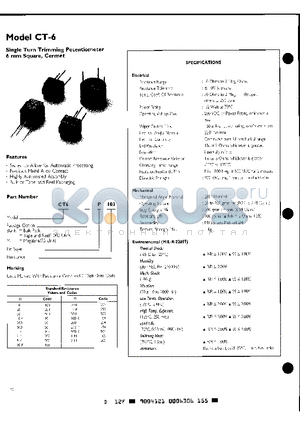 CT6MP204 datasheet - Single Turn Trimming Potentiometer 6 mm Square, Cermet