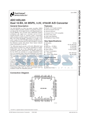 ADC10DL065EVAL datasheet - Dual 10-Bit, 65 MSPS, 3.3V, 370mW A/D Converter