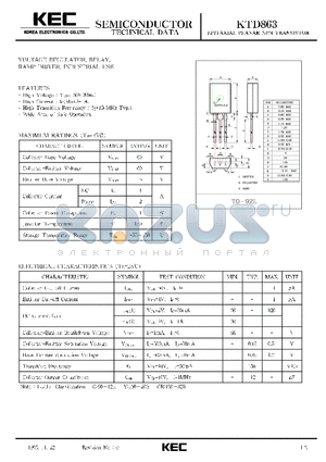 KTD863 datasheet - EPITAXIAL PLANAR NPN TRANSISTOR (VOLTAGE REGULATOR RELAY RAMP DRIVER, INDUSTRIAL USE)
