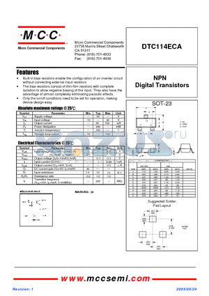 DTC114ECA datasheet - NPN Digital Transistors