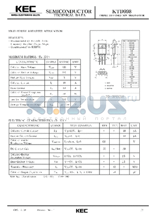 KTD998 datasheet - TRIPLE DIFFUSED NPN TRANSISTOR(HIGH POWER AMPLIFIER)