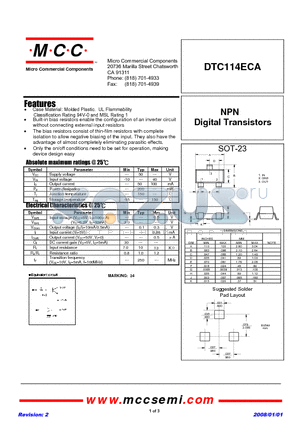 DTC114ECA datasheet - NPN Digital Transistors