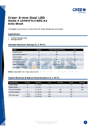 LO494TYL4-B0G-A2 datasheet - 4-mm Oval LED