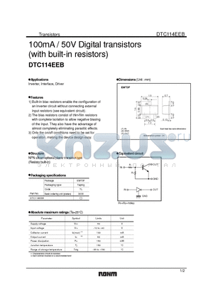 DTC114EEB datasheet - 100mA / 50V Digital transistors