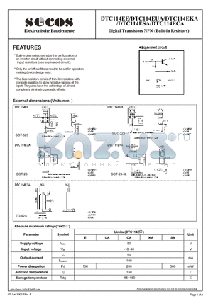 DTC114EE datasheet - Digital Transistors NPN (Built-in Resistors)