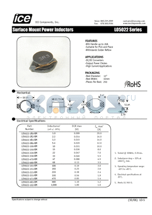 LO5022-151-RM datasheet - Surface Mount Power Inductors