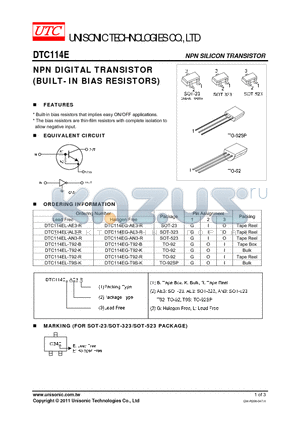 DTC114EL-AL3-R datasheet - NPN DIGITAL TRANSISTOR